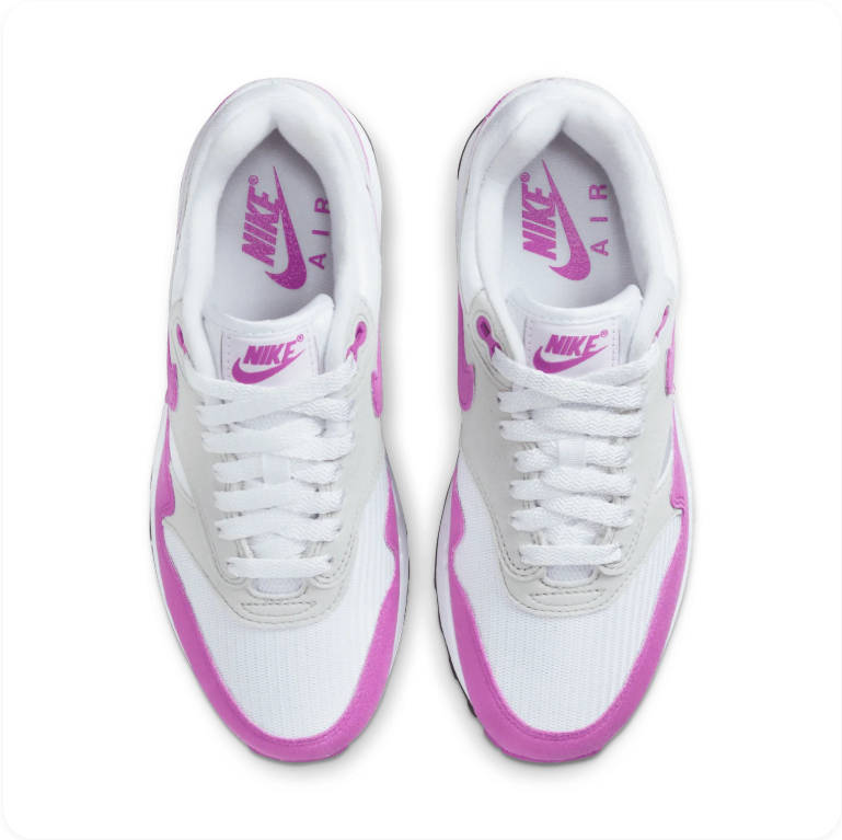 Nike Air Max 1 – White / Fuchsia Dream / Neutral Grey