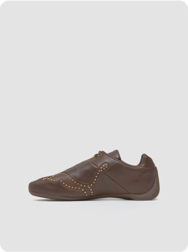 Puma Speedcat Toffee Brown Gold Stud medial stud detail view