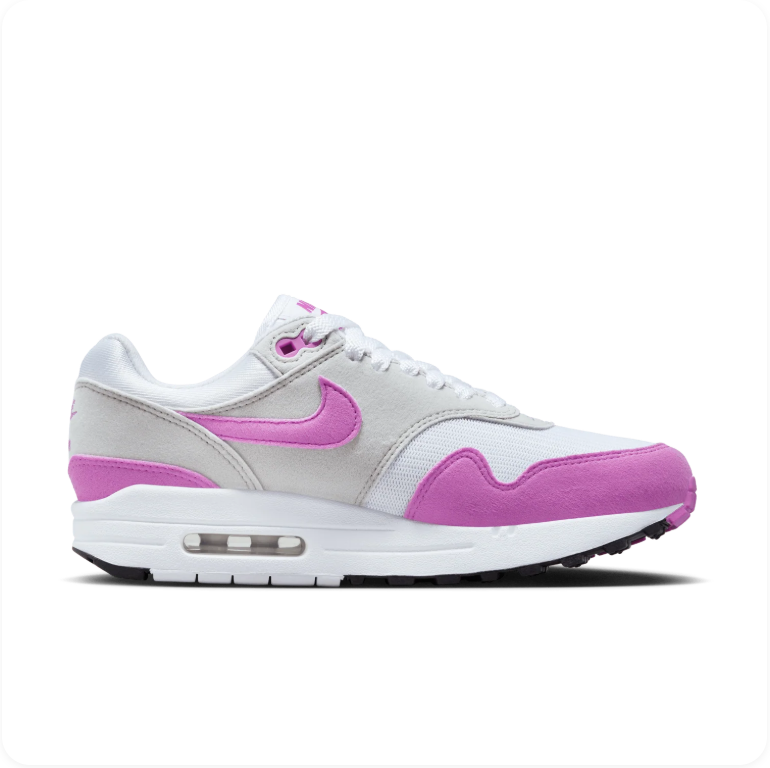 Nike Air Max 1 White Fuchsia Dream Neutral Grey side view 2
