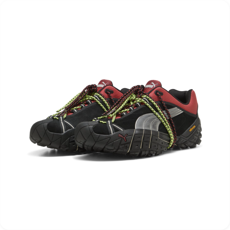 Puma Nitefox Trail Black Dark Red Lime Green pair view