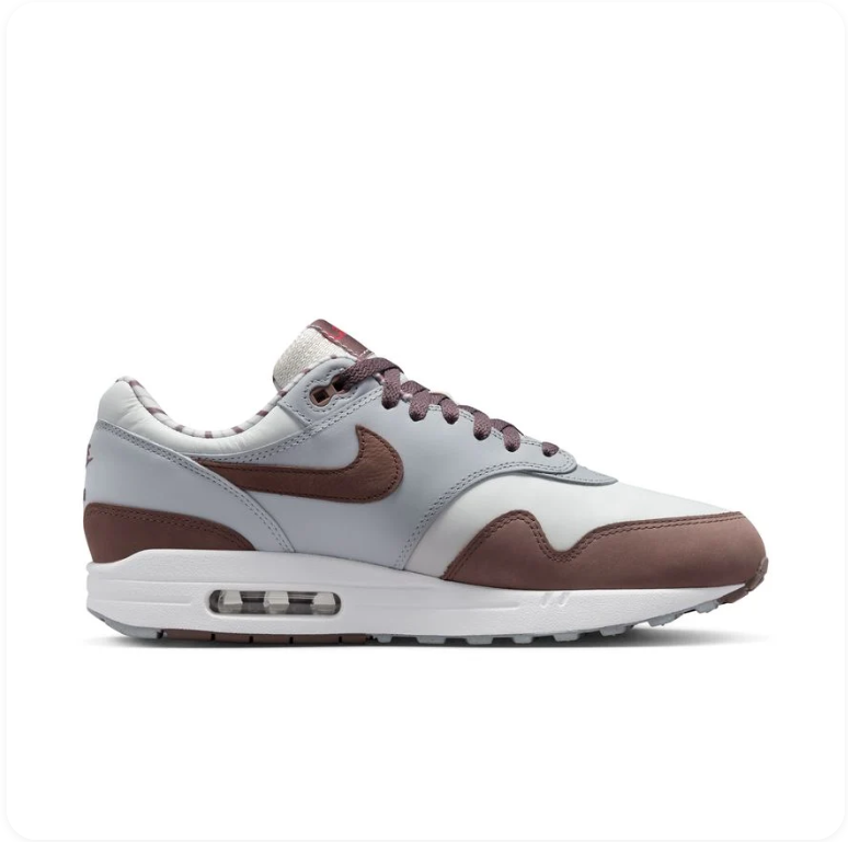 Nike Air Max 1 Light Silver Chocolate Brown Mauve side view 2