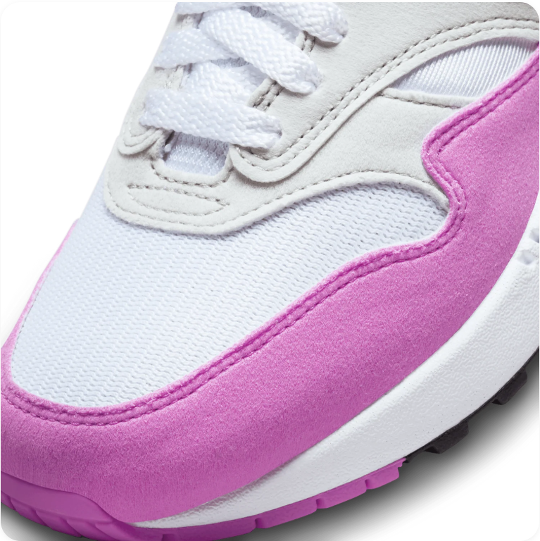 Nike Air Max 1 – White / Fuchsia Dream / Neutral Grey