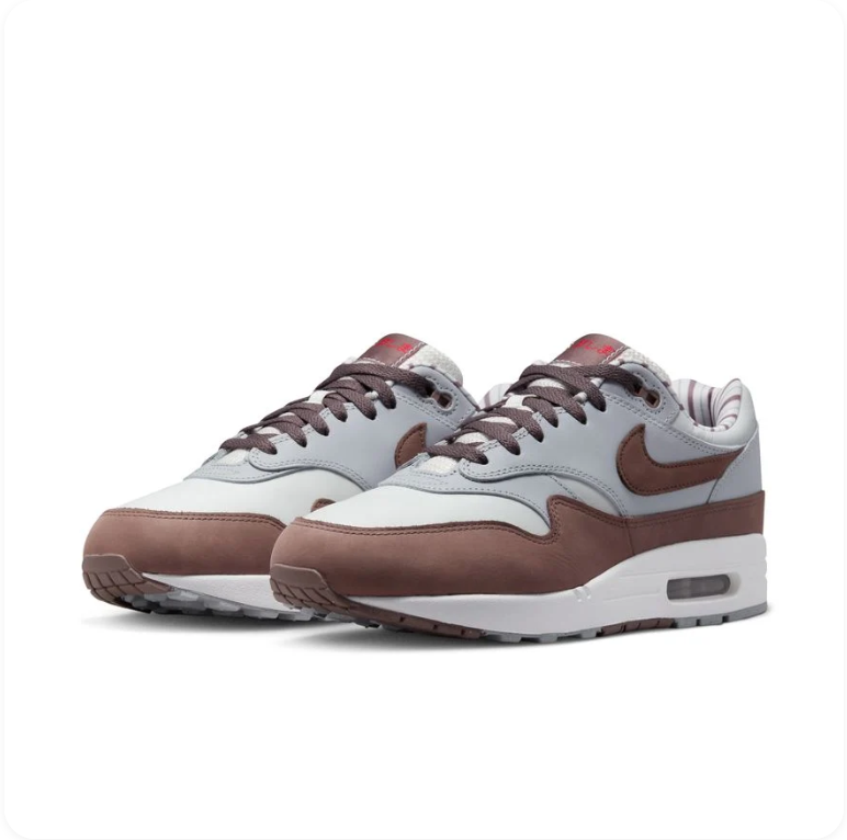Nike Air Max 1 – Light Silver / Smoky Mauve / Chocolate Brown