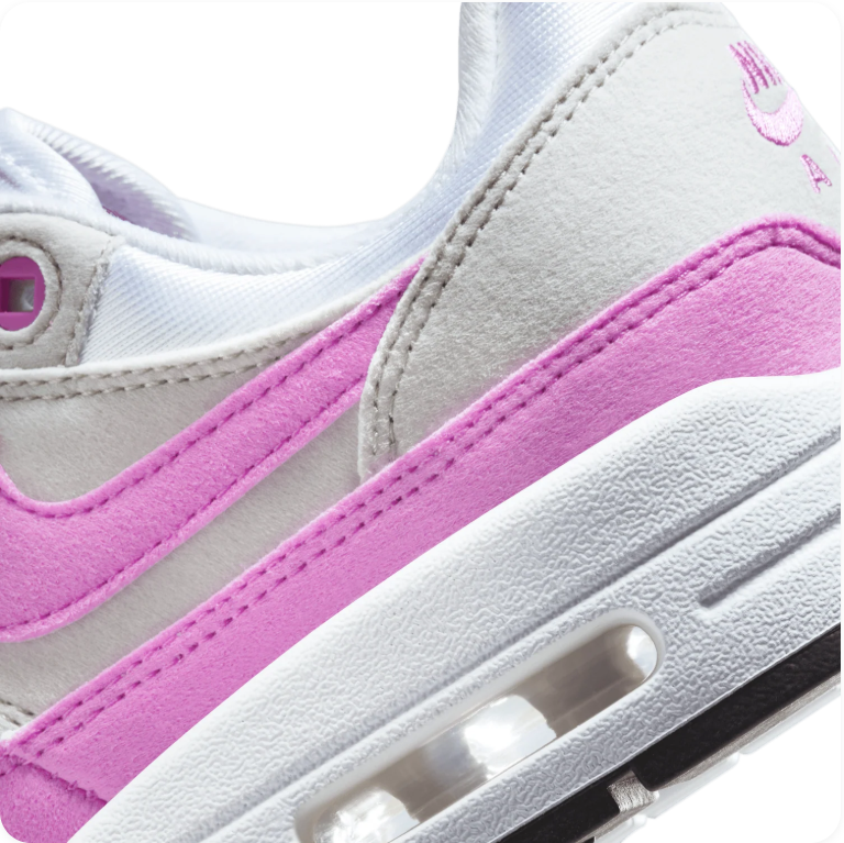 Nike Air Max 1 – White / Fuchsia Dream / Neutral Grey